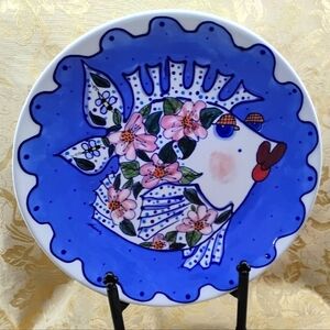 2001 11" Dianne Artware Ceramic Whimsical Flirt Fish Wall Plate Platter Beach